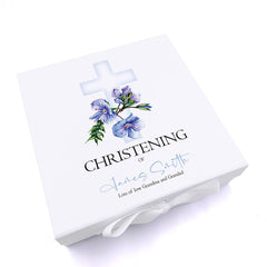 ukgiftstoreonline Personalised Christening Blue Cross Keepsake Memory Box Gift