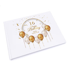 Personalised 16th Birthday Guest Book With Gold Balloons