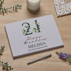 Personalised 21st Birthday Guest Book Printed With Leaf Number Design