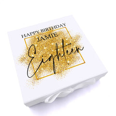 Personalised 18th Birthday Gift Keepsake Memory Box Gold Sparkles Design