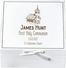 ukgiftstoreonline Personalised First Holy Communion White Keepsake Box With Church Design