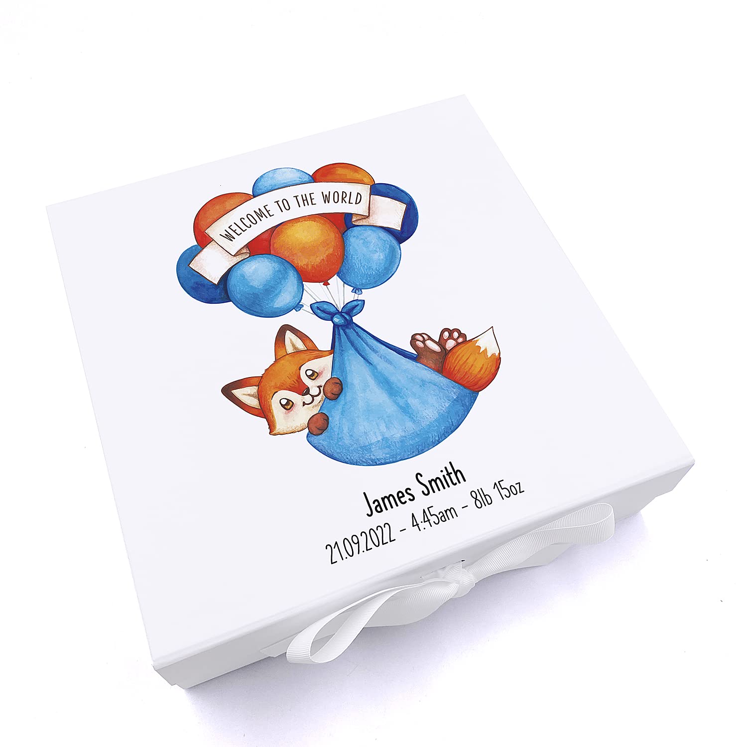 Personalised Welcome To The World Baby Boy Memory Keepsake Box With Fox