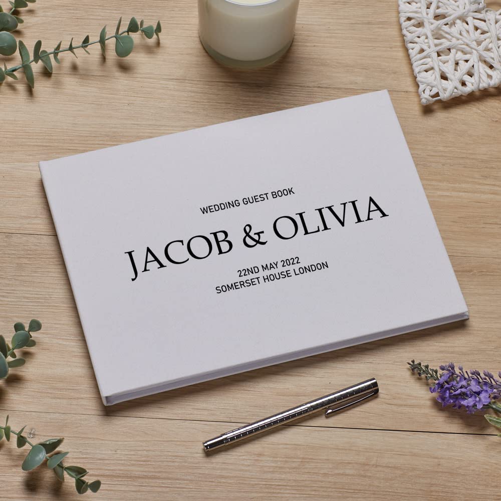 Personalised Modern bold Script Wedding Linen Guest Book Printed
