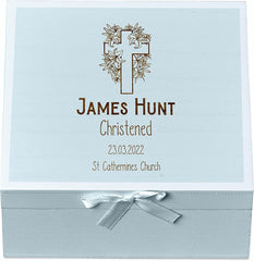 ukgiftstoreonline Personalised Christening Blue Keepsake Box With Cross Design