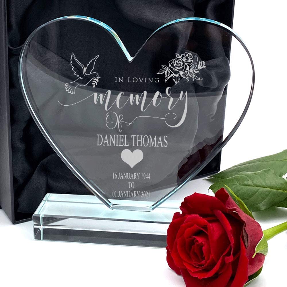 ukgiftstoreonline Large Jade Glass Personalised Heart In Loving Memory Remembrance Gift