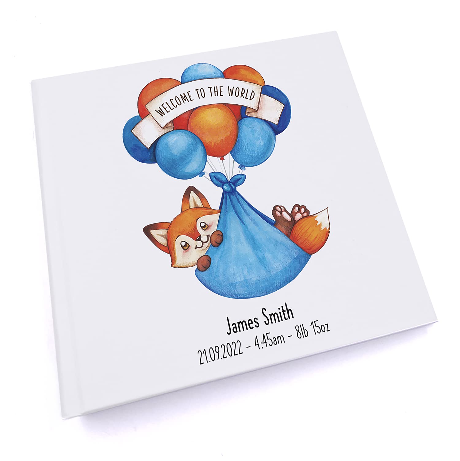 Personalised Welcome to the world Baby Boy Photo Album With Fox