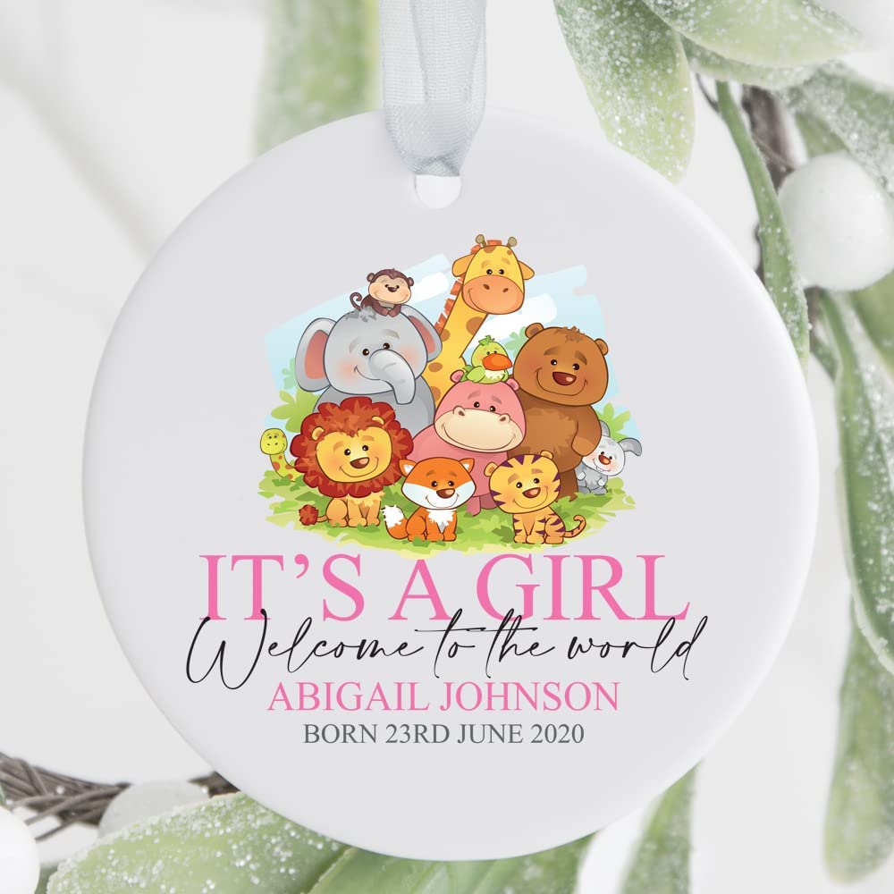 Personalised Ceramic Keepsake Jungle Animal Themed New Baby Girl Gift