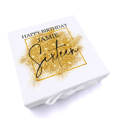 Personalised 16th Birthday Gift Keepsake Memory Box Gold Sparkles Design