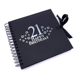 21st Birthday Black Scrapbook, Guest Book Or Photo Album with Silver Script
