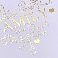 Family Themed White Scrapbook Photo Album with Gold Script