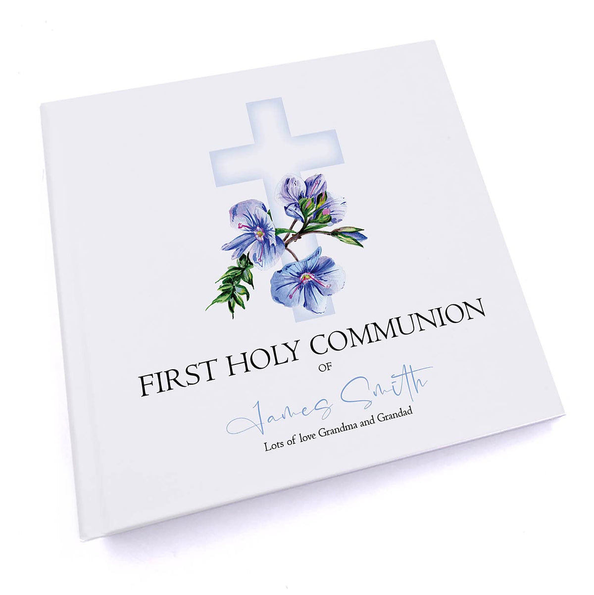 Personalised Communion 6x4" Slip in Photo Album Gift With Blue Cross
