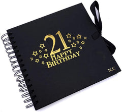 Personalised 21st Birthday Black Scrapbook, Guest Book Or Photo Album with Gold Script