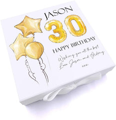 ukgiftstoreonline Personalised Birthday Gift Keepsake Memory Box Gold Balloon Design