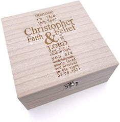 Personalised Christening Keepsake Wooden Memory Box Gift