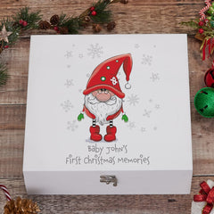 Personalised Baby's First Christmas Wooden Keepsake Box Santa Gnome