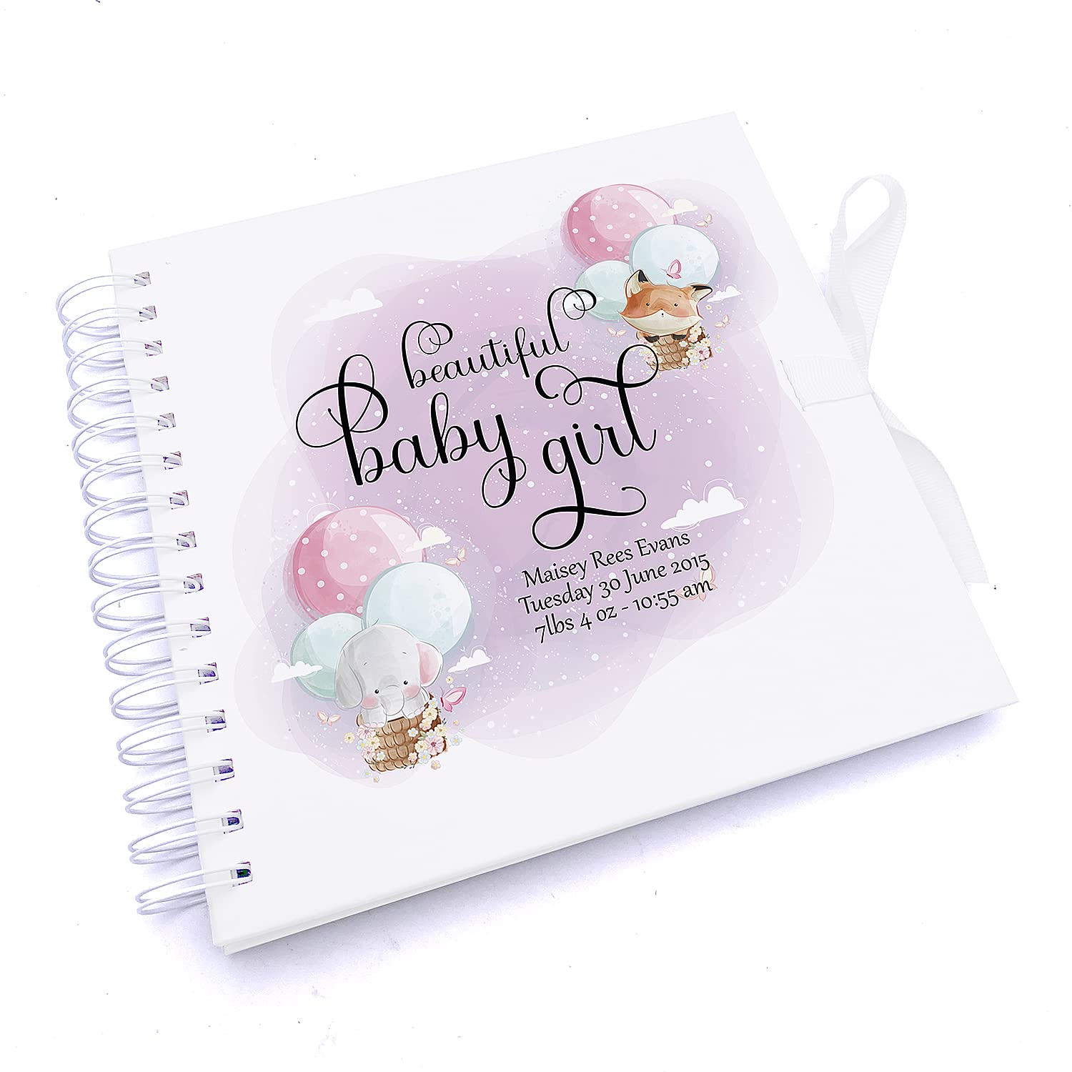 Personalised Cute Baby Girl Scrapbook Photo Album Air Balloon Theme