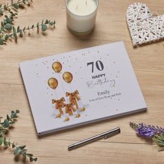 Personalised A4 Linen 70th Birthday Guest Book Printed With Presents