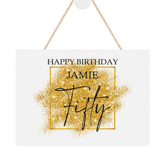ukgiftstoreonline Personalised 50th Birthday Plaque Gift With Gold Sparkles Design