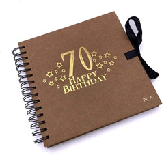 Personalised 70th Birthday Brown Scrapbook, Guest Book Or Photo Album with Gold Script