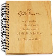 Personalised Great Grandma Sentiment Wooden Photo Album Engraved Gift