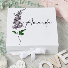 Personalised Birth Flower Birthday Keepsake Box Memory gift box
