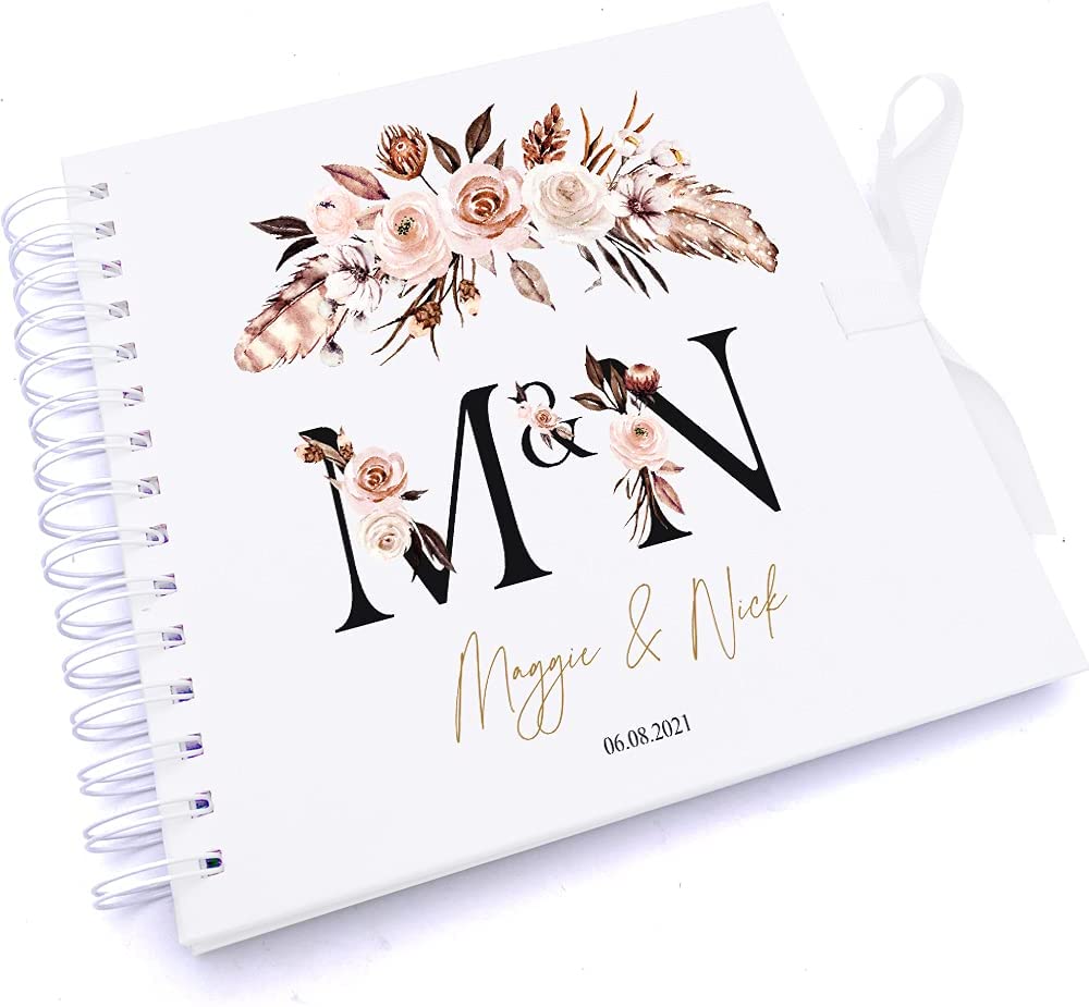 Personalised Boho Style Black Text Wedding Scrapbook Photo Album