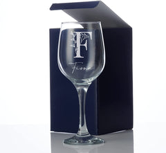 Personalised Beautiful Floral Alphabet & Name Engraved Wine Glass Gift