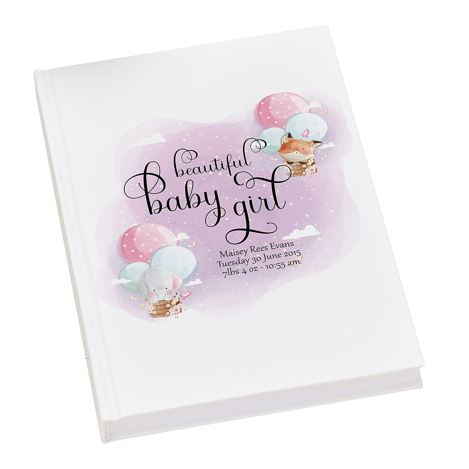 Personalised Baby Girl Record Book Keepsake Milestone Journal Air Balloons