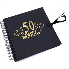 50th Birthday Black Scrapbook, Guest Book Or Photo Album with Gold