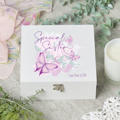 ukgiftstoreonline Personalised Special Sister Pink & Purple Butterfly Gift Keepsake Large Wooden Box