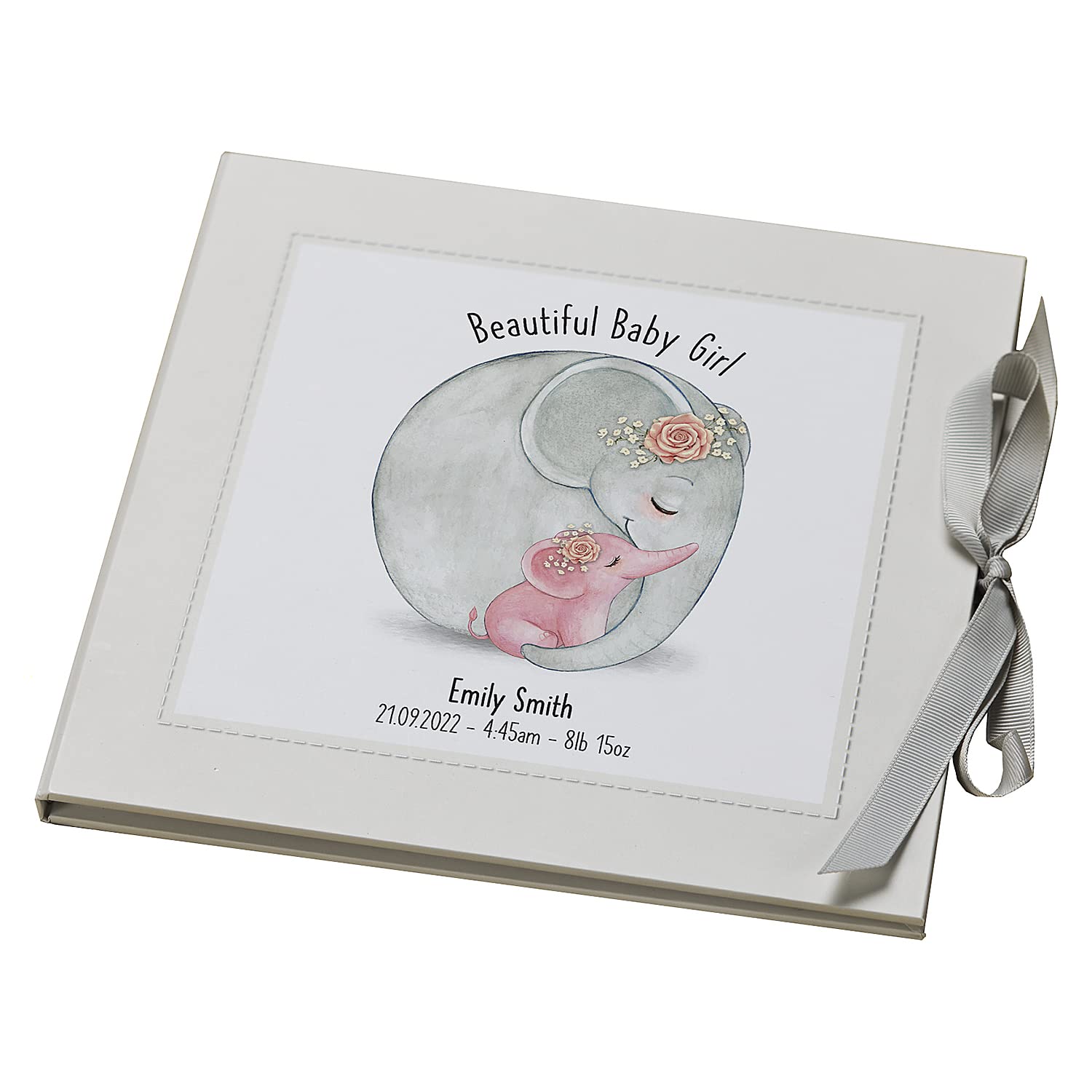 ukgiftstoreonline Personalised Beautiful Baby Girl Memory Record Memory Book With elephants