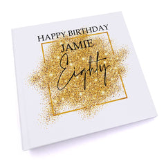 Personalised 80th Birthday Photo Album Gift With Gold Sparkles Design