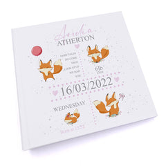 Personalised Baby Girl Photo Album With Foxes and Birth Details