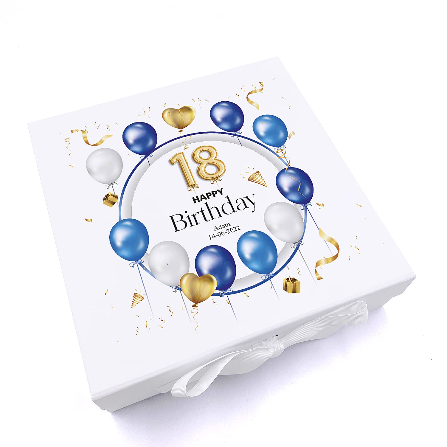 ukgiftstoreonline 18th Birthday Gift Personalised Keepsake Memory Box With Blue Balloons