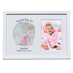 Personalised Beautiful Baby Girl Photo Frame With Sketch Elephants