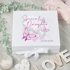 Personalised Special Daughter Pink & Purple Butterfly Gift Keepsake Memory Box