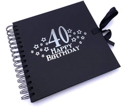 40th Birthday Black Scrapbook, Guest Book Or Photo Album with Silver Script