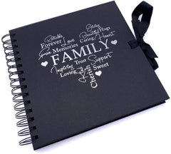 Family Themed Black Scrapbook Photo Album with Silver Script
