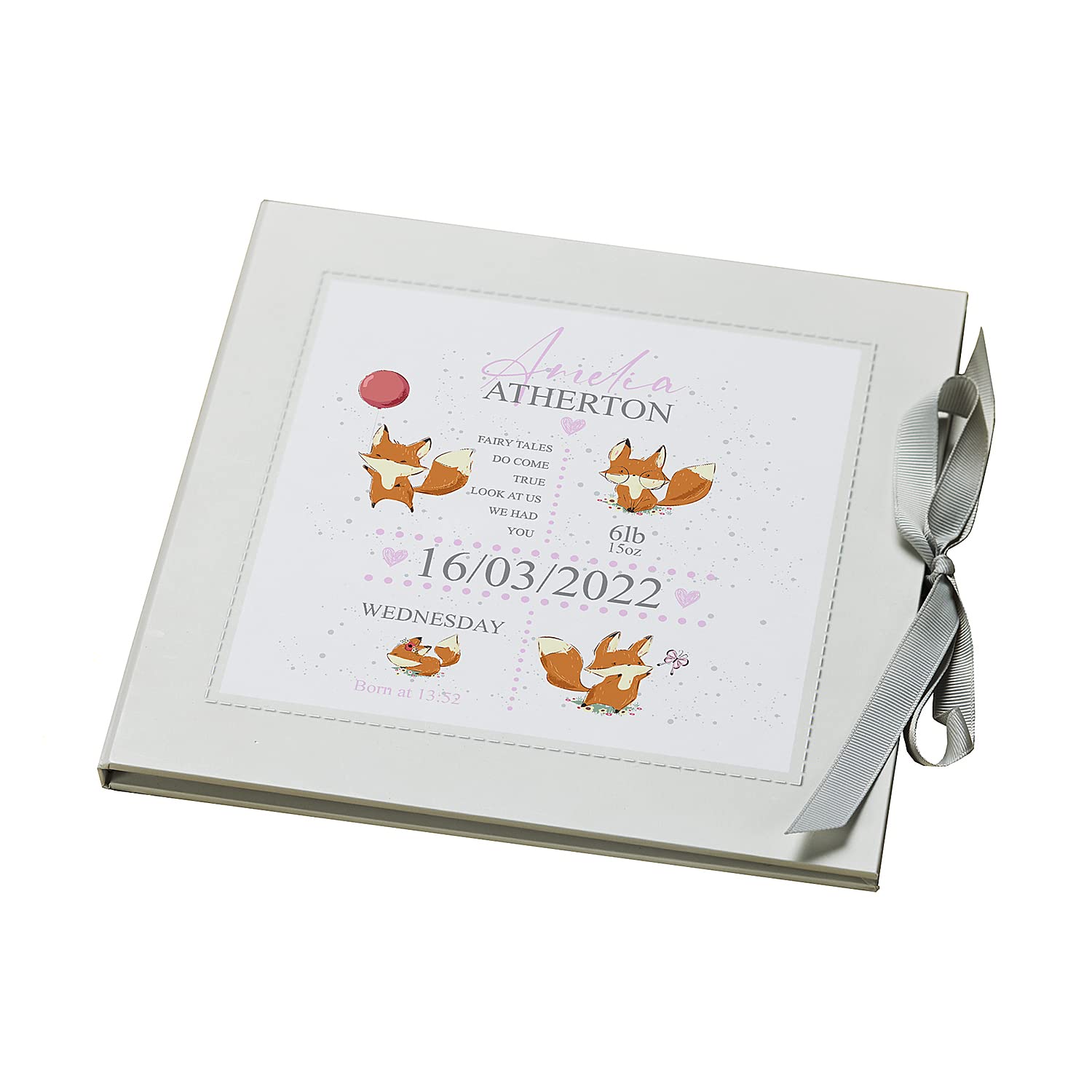 ukgiftstoreonline Personalised Baby Girl Memory Record Book Keepsake With Cute Foxes