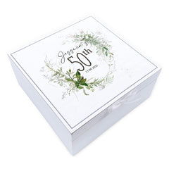 Personalised 50th Birthday Vintage Wooden Box Gift With Green Ferns