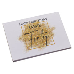 Personalised A4 Linen 40th Birthday Guest Book Printed With Gold Sparkles Design