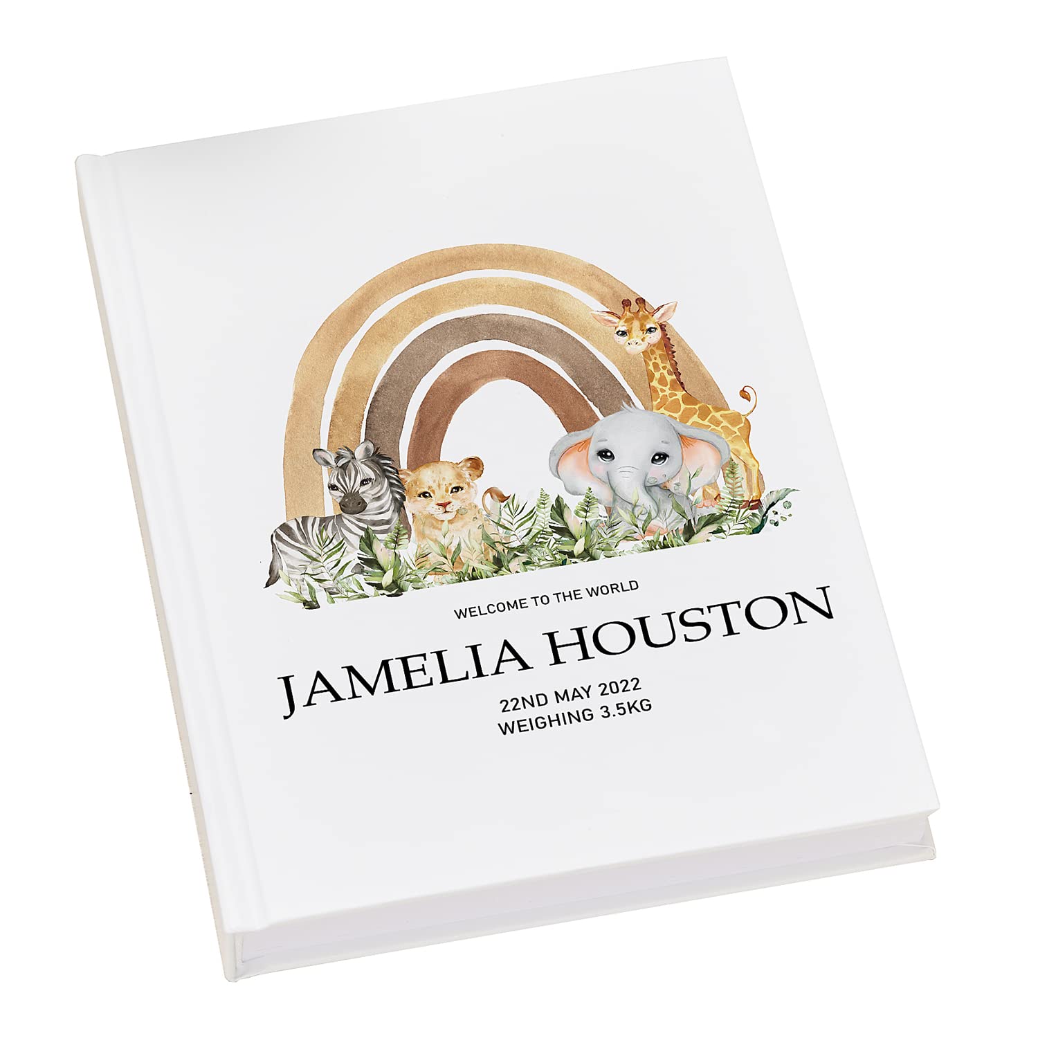 Personalised Baby Record Book Keepsake Milestone Journal Safari Animals