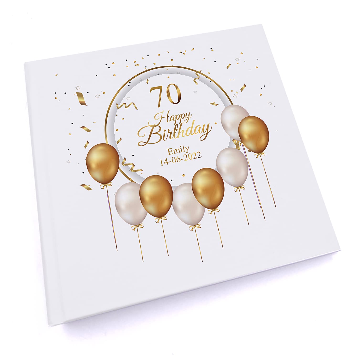 Personalised 70th Birthday Photo Album Gift With Gold Balloons