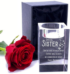 Personalised Crystal Glass Sister Sentiment Tea Light Candle Holder