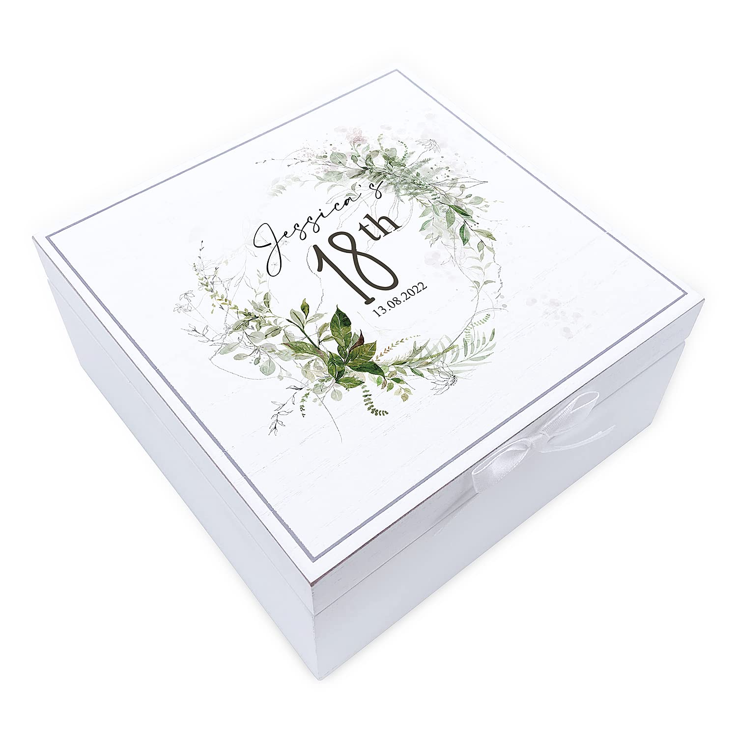 Personalised 18th Birthday Vintage Wooden Box Gift With Green Ferns
