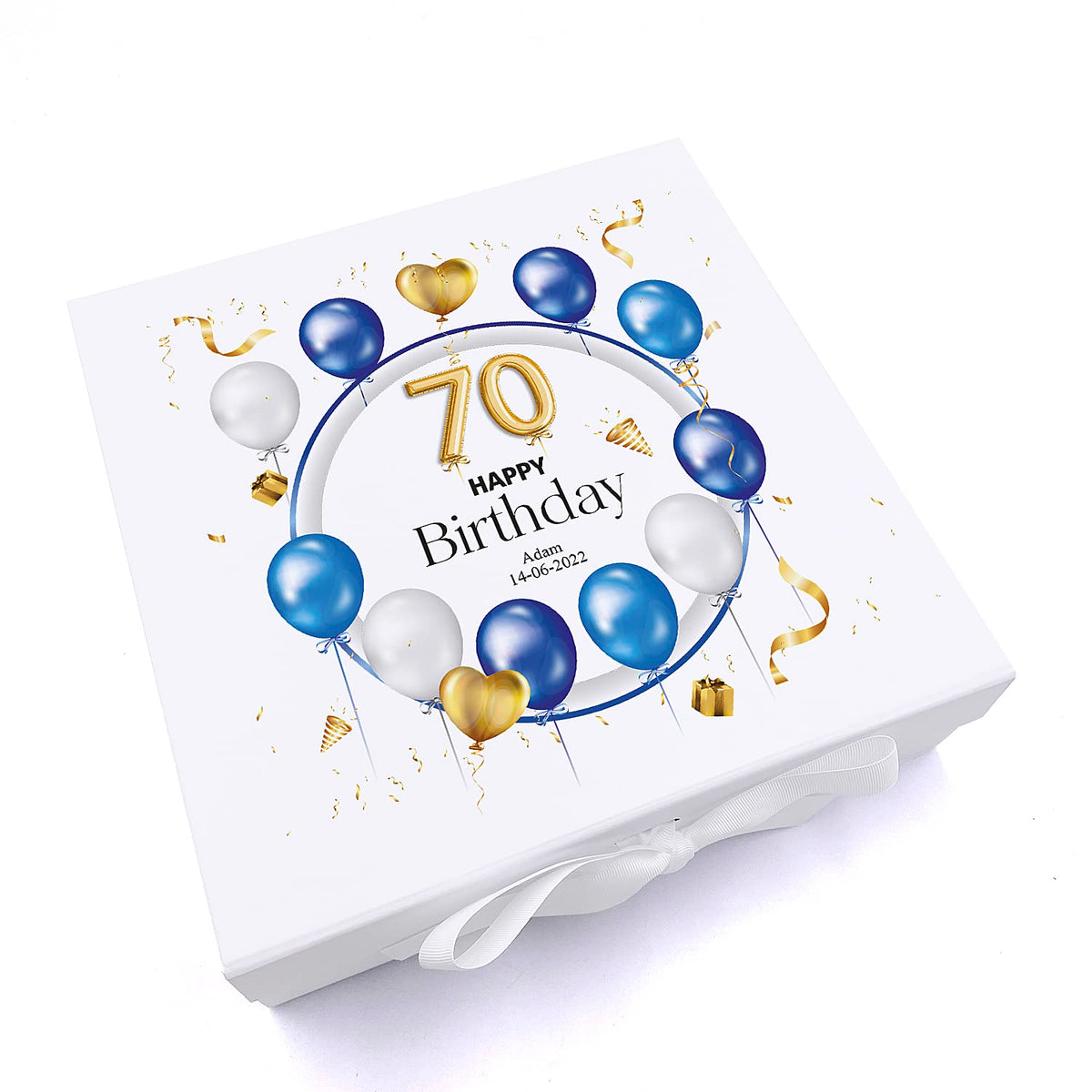 ukgiftstoreonline 70th Birthday Gift Personalised Keepsake Memory Box With Blue Balloons