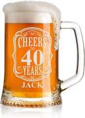 Cheers to 40 Years Birthday Gift Personalised Engraved Glass Beer Tankard