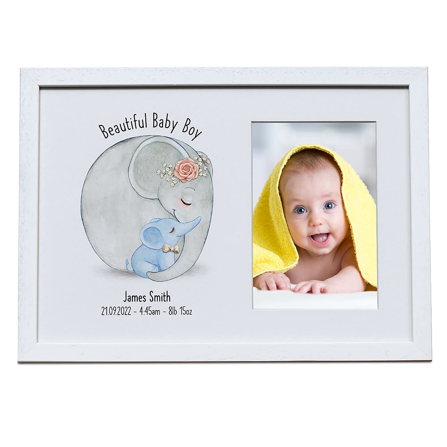 Personalised Beautiful Baby Boy Photo Frame With Sketch Elephants