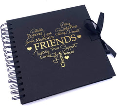 Friends Black Scrapbook, Guest Book Or Photo Album with Gold Script