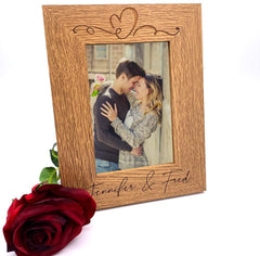 ukgiftstoreonline Love Heart Personalised Portrait Wooden Photo Frame Wedding, Anniversary, engagement Gift